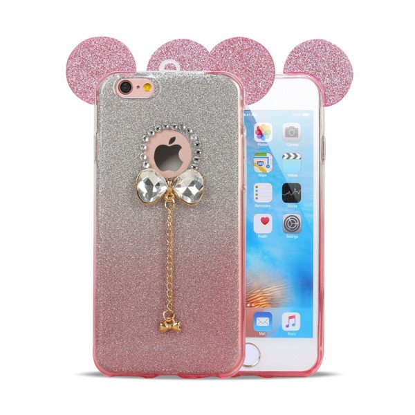 Wholesale iPhone 7 Minnie Diamond Star Charm Necklace Strap Case (Hot Pink)